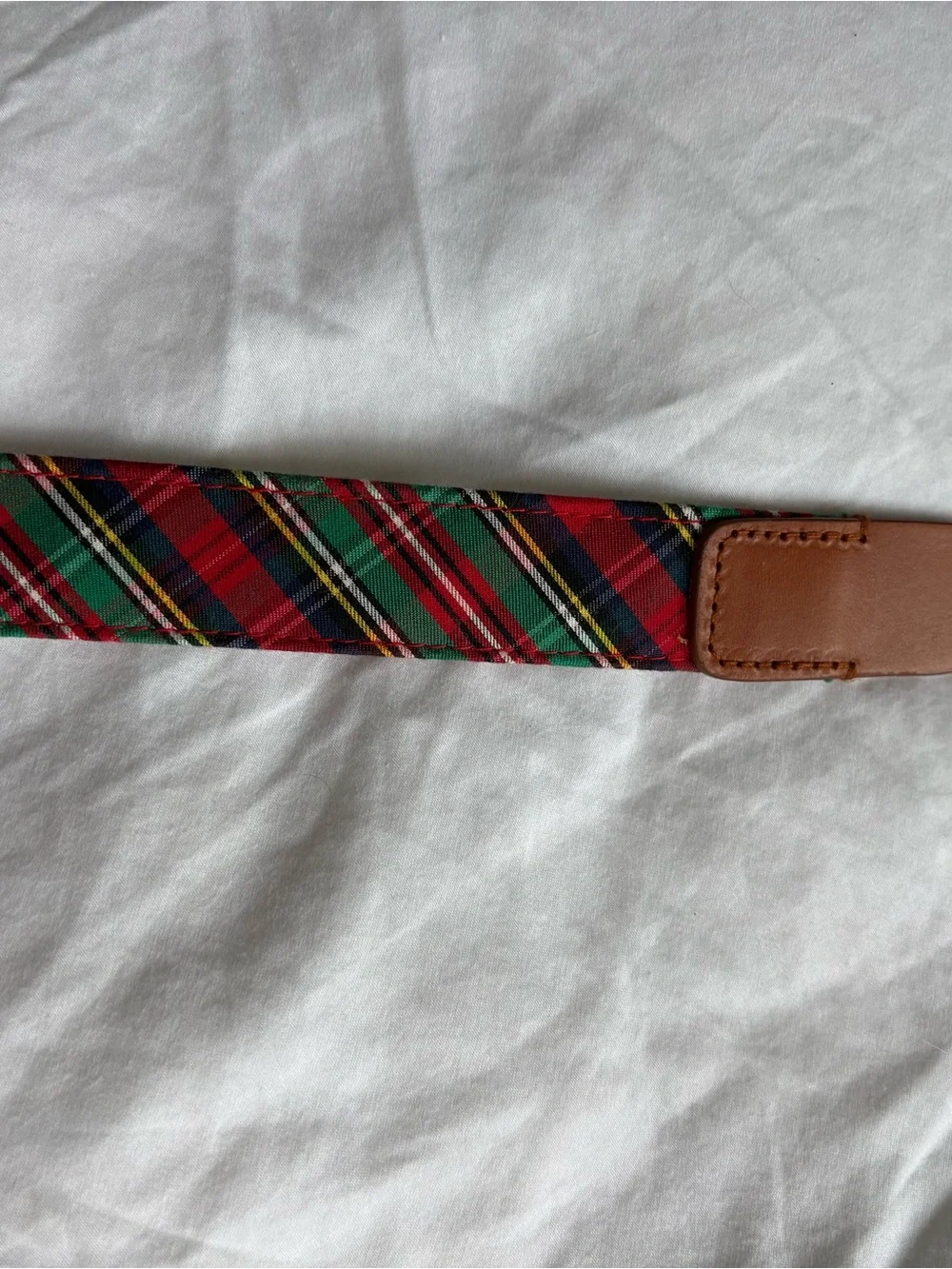 Vineyard Vines Tarton Plaid Cotton Cashmere Leather Belt Gold Buckle Preppy